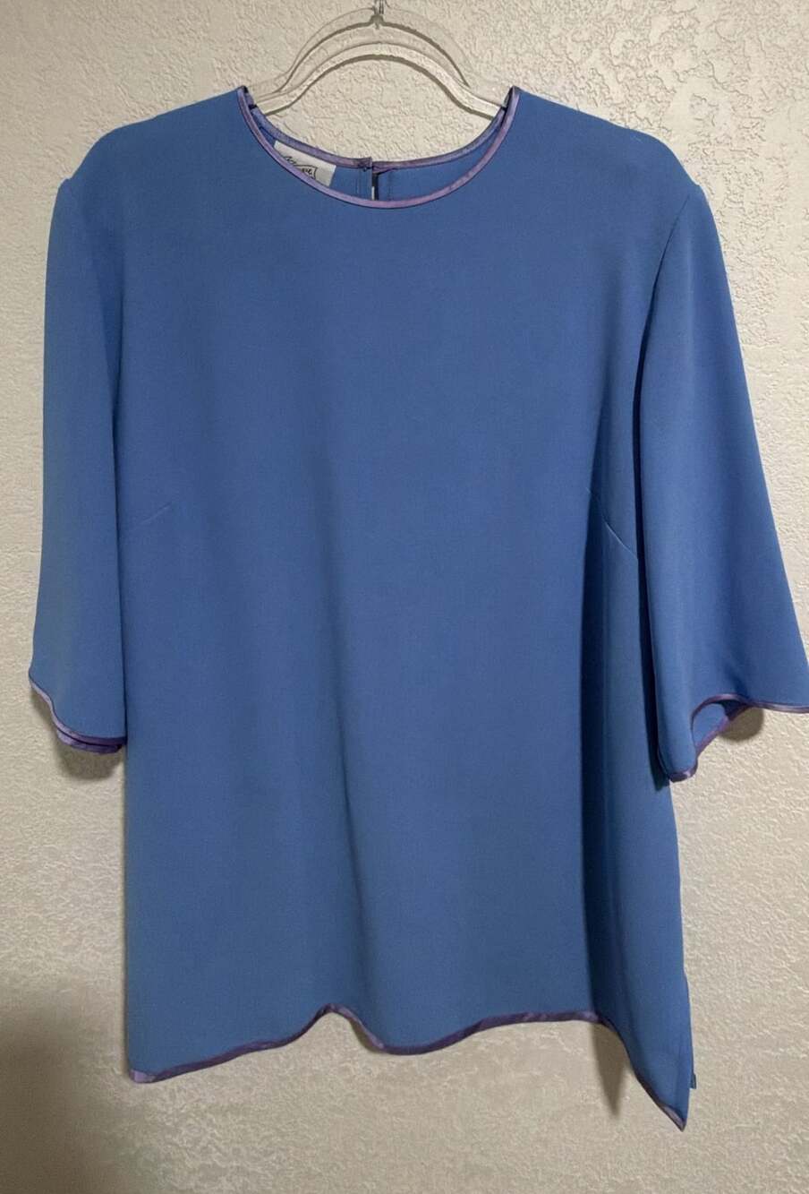 Maggie Shepherd Blue Top Size L Purple Trim Crepe Blouse Australia